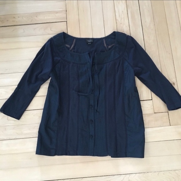 Anthropologie Deletta Navy Screen Striped Pintuck - Picture 2 of 6